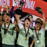 Vermont Green FC celebrates after beat the Flint City Bucks 2-1 in the 2026 USL League Two championship game. Photo: Vermont Green FC