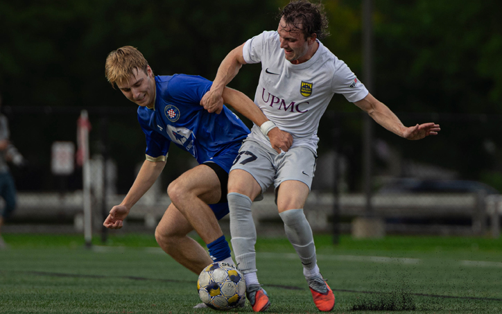 Players from Steel City FC (right) and Croatia Cleveland battle for the ball in the First Round of the 2027 US Open Cup Qualifying tournament. Photo: Carlos Hernandez – Black Cat Photography – IG @black_catphoto