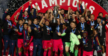St. Louis CITY SC celebrates after beating the Columbus Crew 5-3 in penalty kicks to win the 2026 US Open Cup championship. Photo: Carlos Hernandez-Chavez - Black Cat Photography
