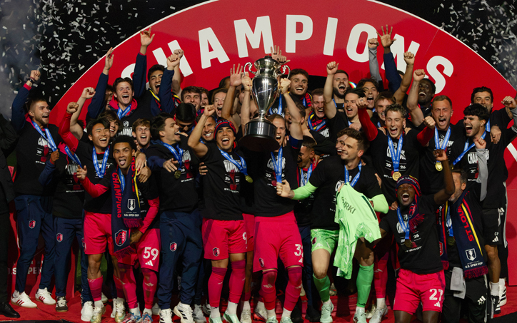 St. Louis CITY SC celebrates after beating the Columbus Crew 5-3 in penalty kicks to win the 2026 US Open Cup championship. Photo: Carlos Hernandez-Chavez - Black Cat Photography